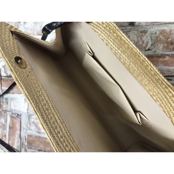 Rare Vintage Woven Straw Crossbody Clutch Bag Floral Embroidered Shoulder Purse - Picture 5 of 5